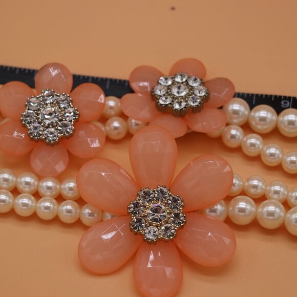 VCLM Faux Pearl Floral Rhinestones Fashion Necklace Double Strand 31" - Picture 5 of 7